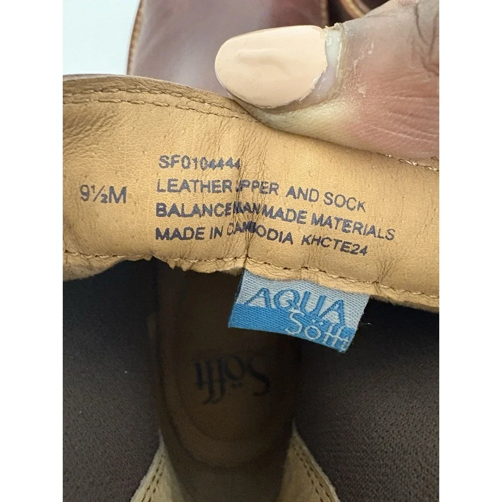 Sofft Brown Leather Pamela Chelsea Ankle Boot Slip On Block Round Toe 9.5M